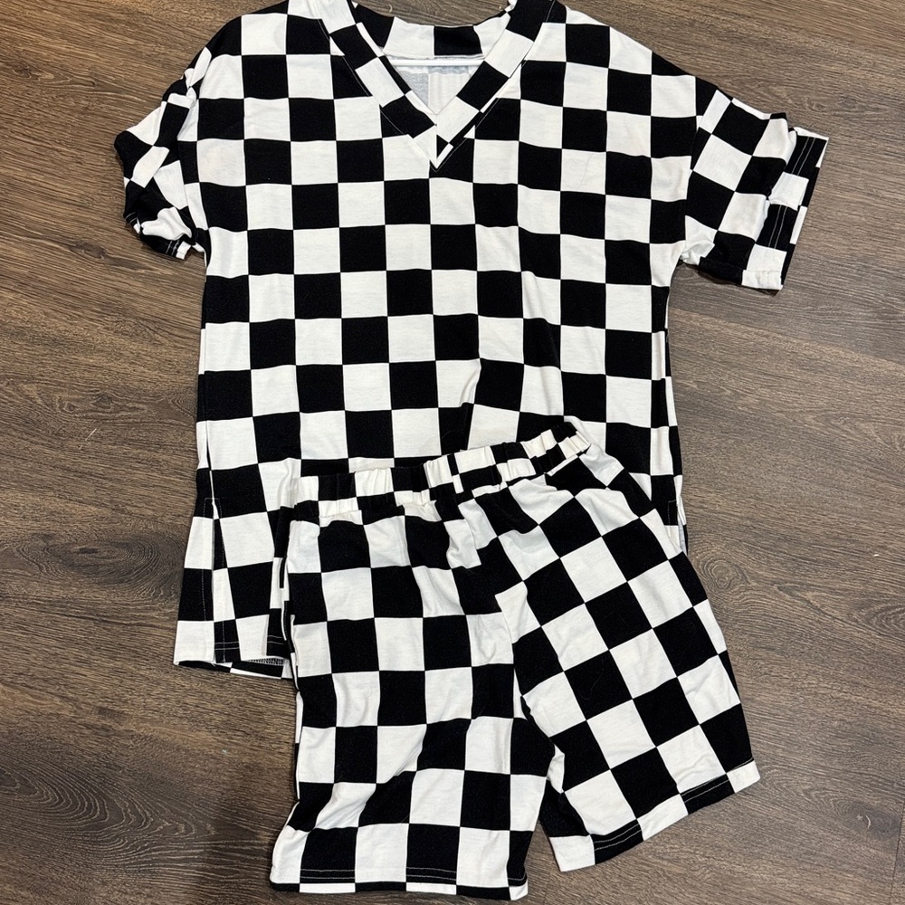 Black And White Checkered, Biker, Short Set